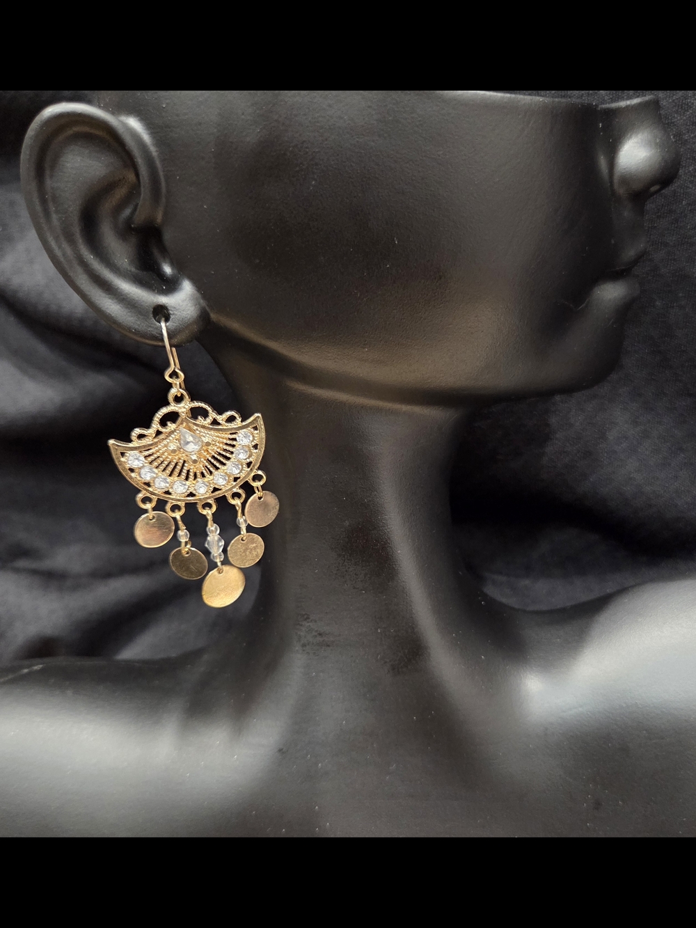 Gold-Tone Filigree Fan Dangle Earrings - Women Jewelry
